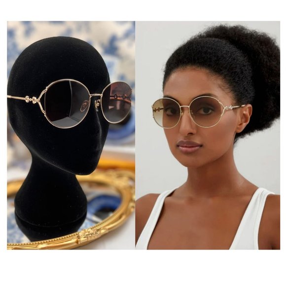 Gucci Accessories - 🆕 GUCCI 🧿 NWOT GG1017 Light Gold Metal Rimmed Round Sunglasses Brown Gradient